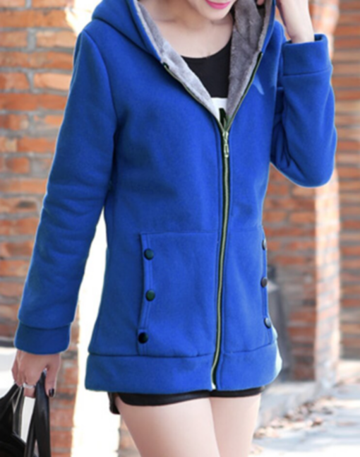 Women Fleece Lined Hooded Zipper Coat - Image 17