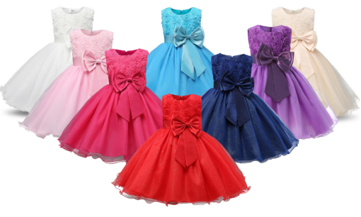 Kids Sleeveless Flowers Bowknot Princess Dress