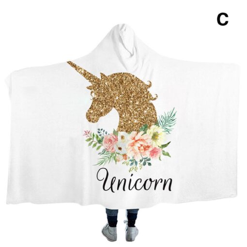 130x150cm or 150x 200cm Unicorn Printed Hooded Blanket - Image 4