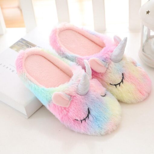 Cozy Fluffy Plush Indoor Unicorn Slippers - Image 6