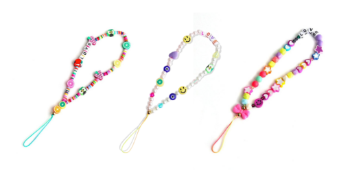 One or Three Rainbow Color Beaded Phone Chain