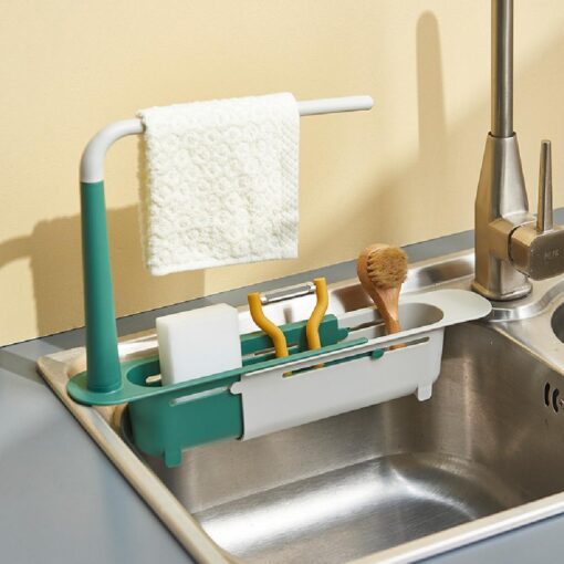 2-in-1 Adjustable Drainer Sink Tray Telescopic Sink Holder Dish Cloth Hange - Image 3