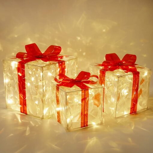 Set of 3 Christmas 60 LED Lighted Gift Boxe - Image 3