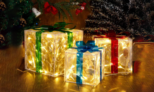 Set of 3 Christmas 60 LED Lighted Gift Boxe