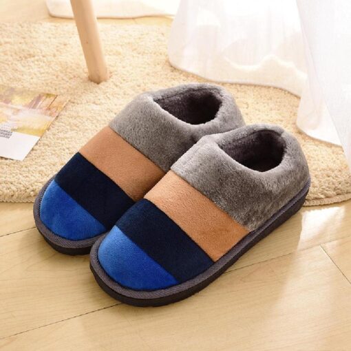 Warm Winter Colourful Stripe Plush Slippers - Image 19