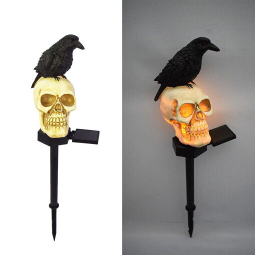 One, Two or Three Solar Skull and Crow Garden Landscape Lights - Image 12