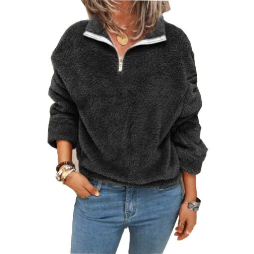 Zipper Pullover Soft Baggy Plush Jumper