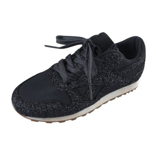 Women Breathable Sequins Lace Up Sneakers - Image 3