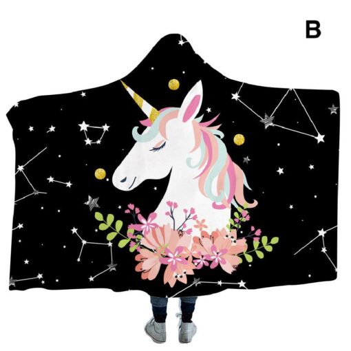 130x150cm or 150x 200cm Unicorn Printed Hooded Blanket - Image 5