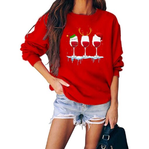 Christmas Wine Glass Print Sweatshir - Image 4