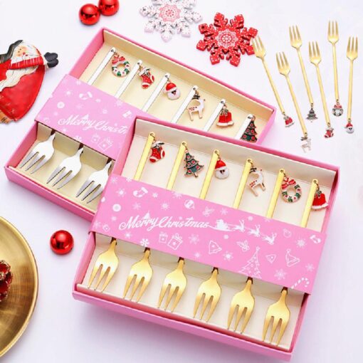 Six-Pieces Christmas Coffee Spoon & Fork Sets - Image 13