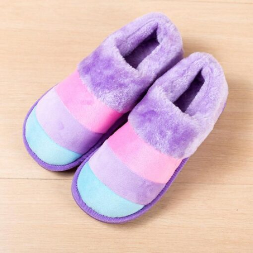 Warm Winter Colourful Stripe Plush Slippers - Image 33