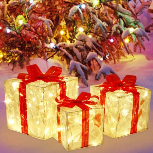 Set of 3 Christmas 60 LED Lighted Gift Boxe - Image 10