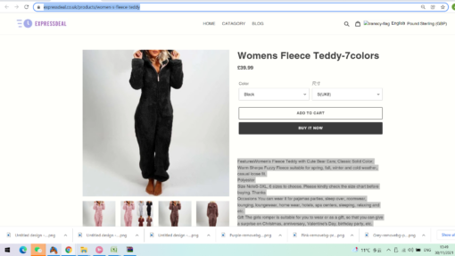 Womens Fleece Teddy onesie -7color - Image 4