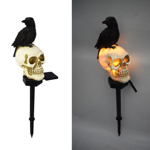 One, Two or Three Solar Skull and Crow Garden Landscape Lights - Image 10