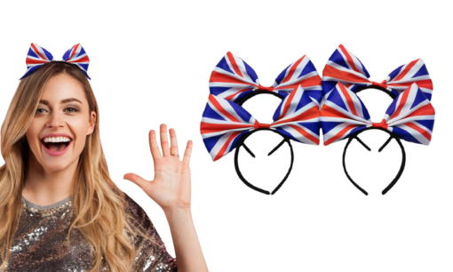 One, Two or Four Great Britain Union Jack Flag Bow Headband - Image 3