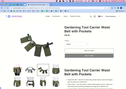 Gardening Tool Carrier Waist Belt with Pockets - Image 2