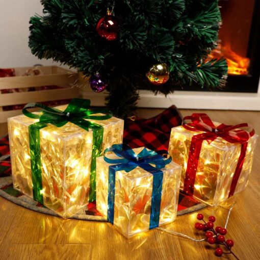 Set of 3 Christmas 60 LED Lighted Gift Boxe - Image 4