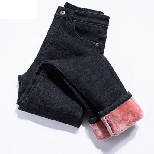 Women's Thickened Plush High Waist Pencil Jean - Image 4