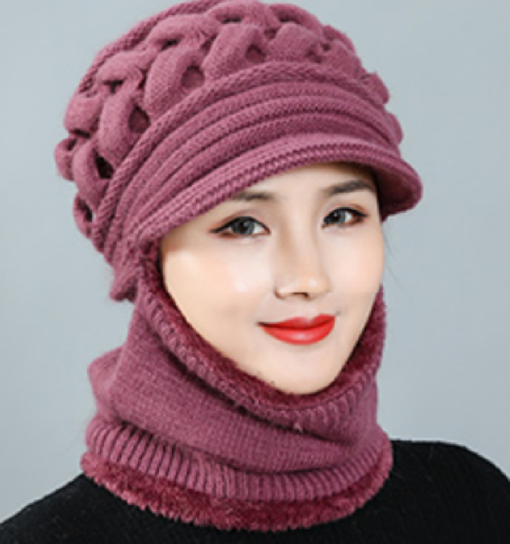 Women's Windproof Knitted Fleece Lined Hat with 2 in 1 Neck Warmer and Mask - - Image 7