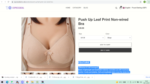 Wireless Push Up Leaf Print Bra - - Image 6