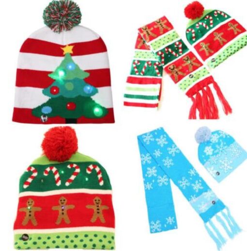 Light up  LED Christmas Flashing Beanie Hat Scarf Set - Image 7