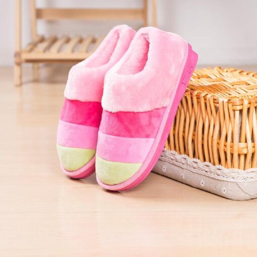 Warm Winter Colourful Stripe Plush Slippers - Image 21