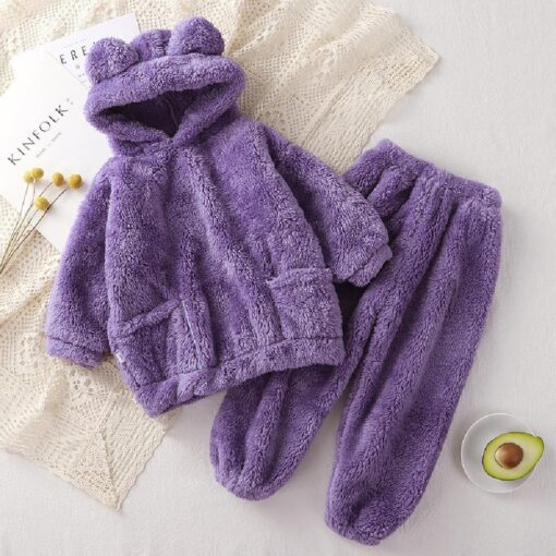 Kids Bear Hooded Pajama Set - Image 5