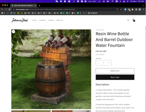 Resin Wine Bottle And Barrel Outdoor Water Fountain - Image 7