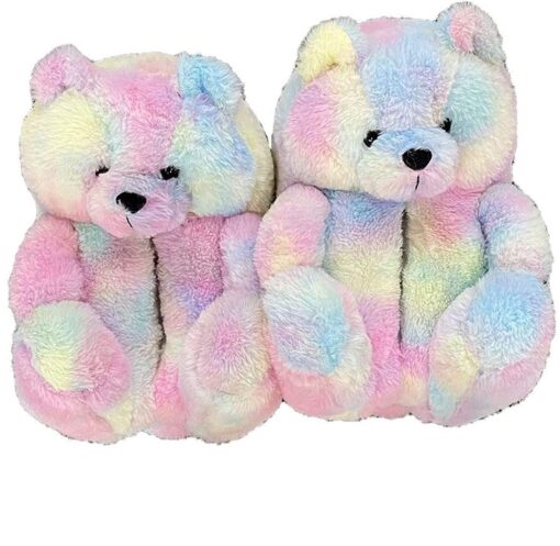 Winter Warm Cozy Plush Teddy Bear Colorful Slippers - Image 3