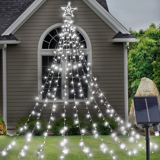 Christmas Solar Star Waterfall String Lights - Image 3