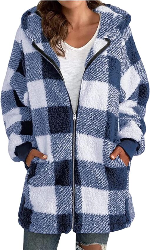 Women Fleece Plaid overcoat - Image 3