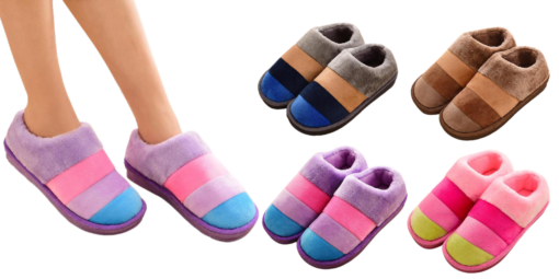 Warm Winter Colourful Stripe Plush Slippers