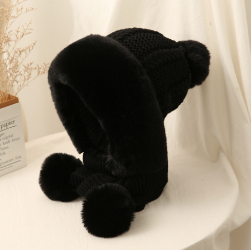 Women Winter Warm Plush Cap with Pom Pom Scarf - Image 8