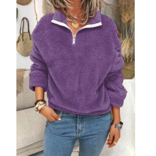 Zipper Pullover Soft Baggy Plush Jumper - Image 5