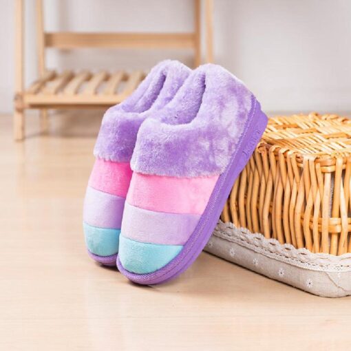 Warm Winter Colourful Stripe Plush Slippers - Image 14