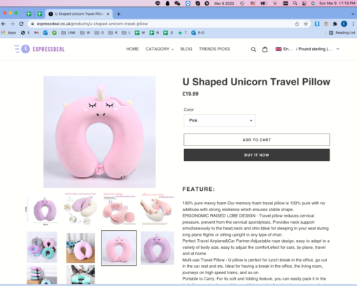 U Shaped Unicorn Travel Pillow - Image 11