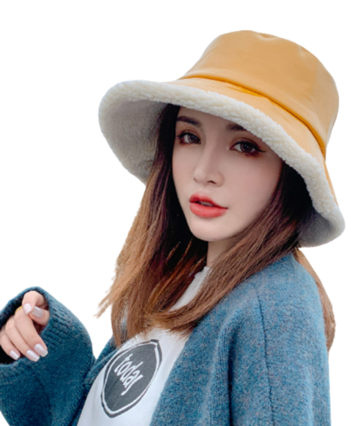 Women Warm PU Leather Bucket Hat - Image 5