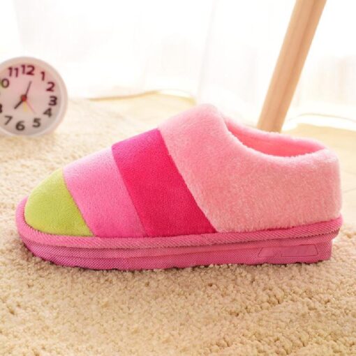 Warm Winter Colourful Stripe Plush Slippers - Image 7