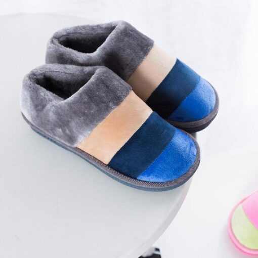 Warm Winter Colourful Stripe Plush Slippers - Image 17