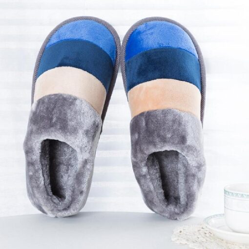 Warm Winter Colourful Stripe Plush Slippers - Image 28