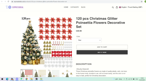 120 pcs Christmas Glitter Poinsettia Flowers Decorative Set - Image 6