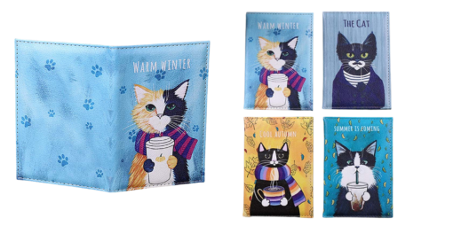 One or Four Hand Drawing Style Cat Passport Case