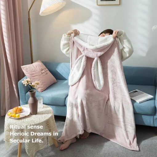 Soft Hoodie Rabbit Lazy Blanket - Image 12