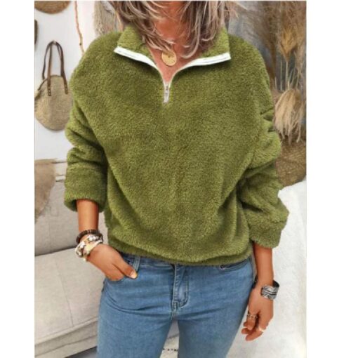 Zipper Pullover Soft Baggy Plush Jumper - Image 8