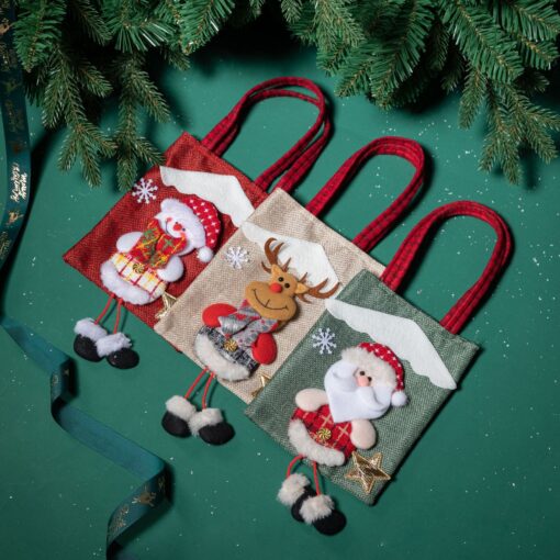 Christmas Long Legs Linen Non Woven Grocery Gift Bag - Image 3