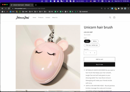 Pink or White Unicorn hair brush Comb - Image 2