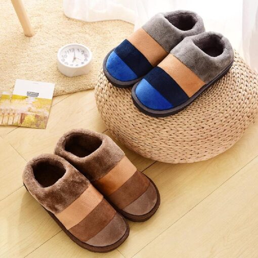 Warm Winter Colourful Stripe Plush Slippers - Image 23