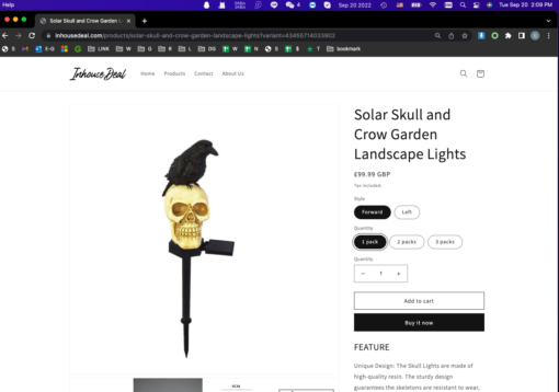 One, Two or Three Solar Skull and Crow Garden Landscape Lights