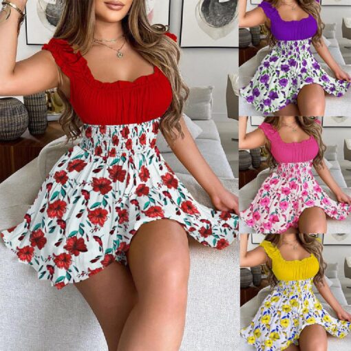 Slim-fitting Summer Ruffles Printed Mini Dress Streetwear - Image 14